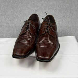 Stacy Adams Mens 24778-221 Lizard Embossed Brown Leather Oxford Shoes Size 14 M